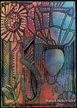 wworkshop example that uses monoprint as inspiration for tangle-inspired work by Sharla R. Hicks, CZT and author