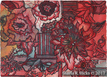 Load image into Gallery viewer, workshop example that uses monoprint as inspiration for tangle-inspired botanicals by Sharla R. Hicks, CZT and author