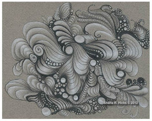 SharlaRella is an essential tangle for developing texture and form in the work.  Art by Sharla R. Hicks