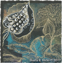 Load image into Gallery viewer, workshop example that uses monoprint as inspiration for tangle-inspired botanicals by Sharla R. Hicks, CZT and author