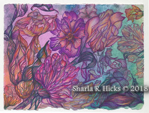 workshop example that uses monoprint as inspiration for tangle-inspired botanicals by Sharla R. Hicks, CZT and author